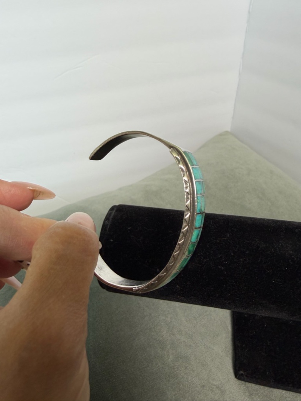 Turquoise Inlay Sterling Silver Bangle - Women's Jewelry - Picture 4 of 11